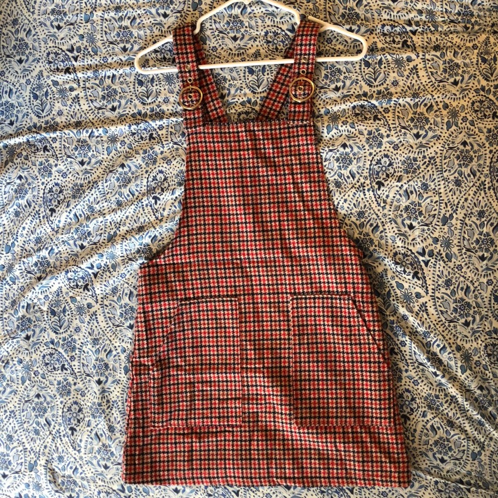 Forever 21 Red Gingham Buckle Overall Dress